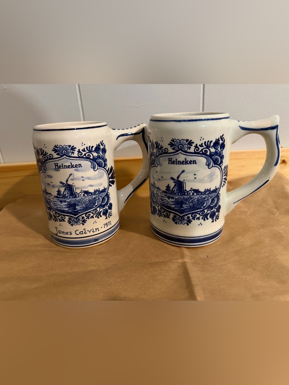 Vintage Heineken Blue Beer Stein- Lot of 2- READ